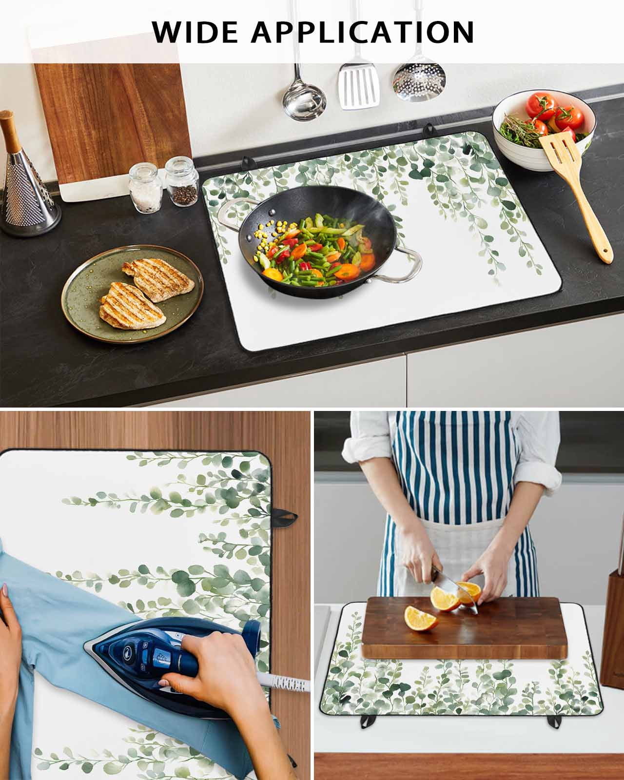 nqOlkjepod Large Induction Cooktop Protector Mat 24"x21", Green Eucalyptus Branches Stove Top Covers for Electric Stove, Spring Botanical Leaves Vines Stove Burner Cover Mats, Glass Top Stove Cover