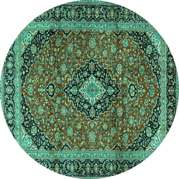 Ahgly Company Indoor Round Persian Turquoise Blue Traditional Area Rugs, 6' Round