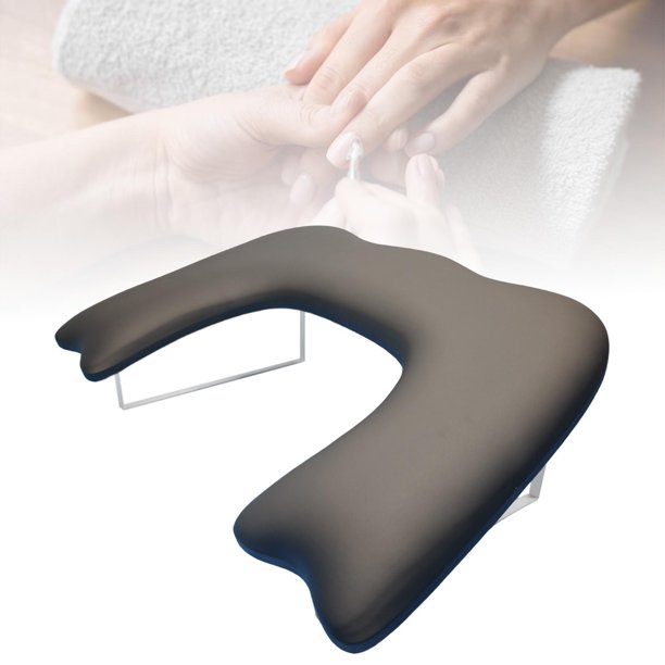 Almohada de mano para manicura, herramienta de salón, soporte profesional de piel sintética en forma de U, almohada de para técnicos de uñas, Negro