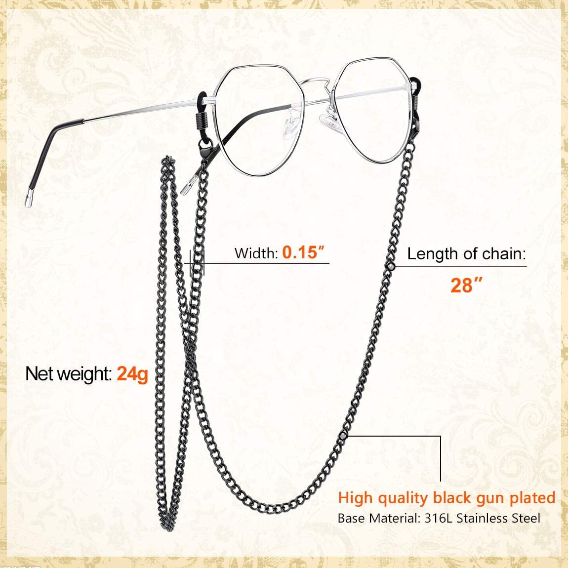 ChainsProMax Glasses Chain for Men 28 Stainless Cuban Chain Eye Glasses  Chains for Women