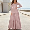 thumbnail image 2 of Busydd Textured Maxi Dresses for Women Fashion Button Front Square Neck Fall Dress Tiered Flowy Solid Color Long Sleeve Dress L, 2 of 10