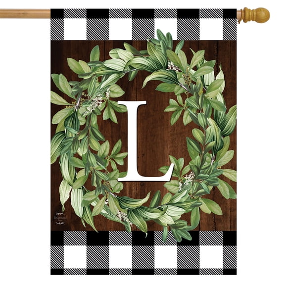 Briarwood Lane Wreath Monogram L Double-Sided House Flag