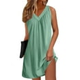 thumbnail image 3 of Efsteb Sleeveless Dresses for Women Solid Color Spring V-Neck Casual Pleated Tank Dress Loose Fit Resort Dress ,Size:L, 3 of 6