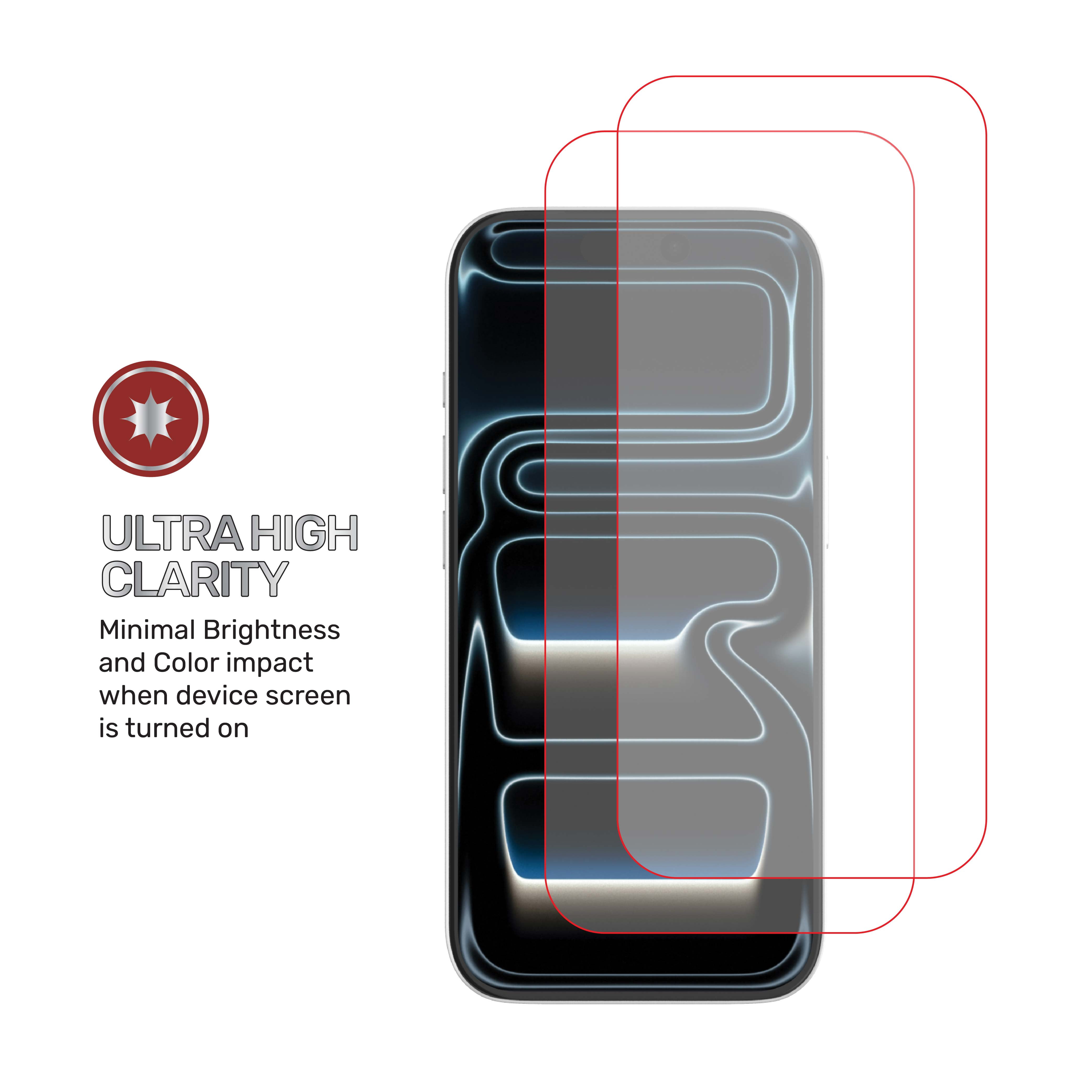 DuraGlass Glass Screen Protector with Red Light Conversion for iPhone 18 Pro / 17 Pro with Easy Application Tray - 2 Pack