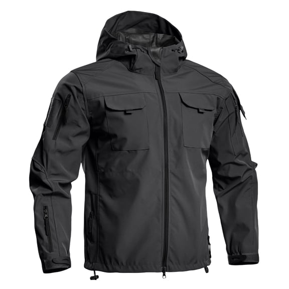 Hsovts Men Tactical Softshell Jacket Fleece Lined Hooded Jackets Waterproof Windproof Military Outdoor Hiking Fall Winter Coat Black L