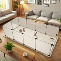 14''x14'' Pet Playpen, Portable Large Plastic Yard Fence Small Animals, Puppy Kennel Crate Fence Tent, White, 12 Panels