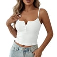 thumbnail image 2 of Womens Tank Tops Round Neck Solid Color Spaghetti Strap Camisole Button Front Fitted Fashion Tops Short Tank Top for Outerwear, 2 of 6