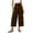 #192-Brown, variant on Women's Casual Plus Size Straight Leg Pants, Solid Color High Waist Elastic Back Waist Pants with Pockets, Cropped Wide Leg Pants for Daily Outings