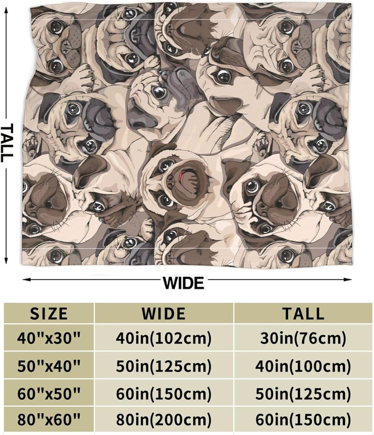 Kuscheln Cute Pug Dogs Bed Blanket Ultra Soft Throw Blanket All Season Warm Light Weight Cozy Plush Blankets for Home Bedroom Sofa Chair Travel