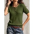 thumbnail image 2 of Women's Henley Knit Top Short Sleeve Button Down Ribbed Sweater, 2 of 6