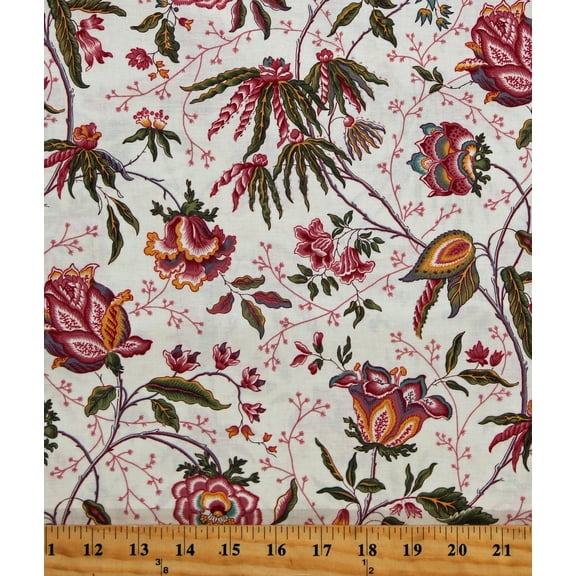 Cotton Flowers Floral Florences Fancy Betsy Chutchian Historical Reproduction 1860-1900 Cream Cotton Fabric Print by the Yard (31660-11)