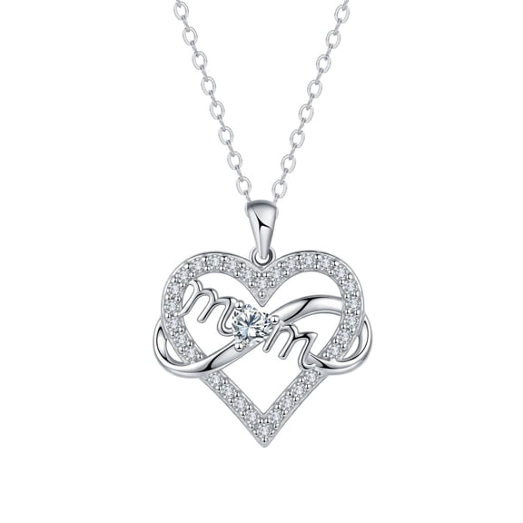 Mum Necklace, 925 Sterling Silver Heart Pendant with Sparkling Cubic Zirconia, Infinity Love Jewelry, Perfect Mother's Day/Birthday Gift for Mom