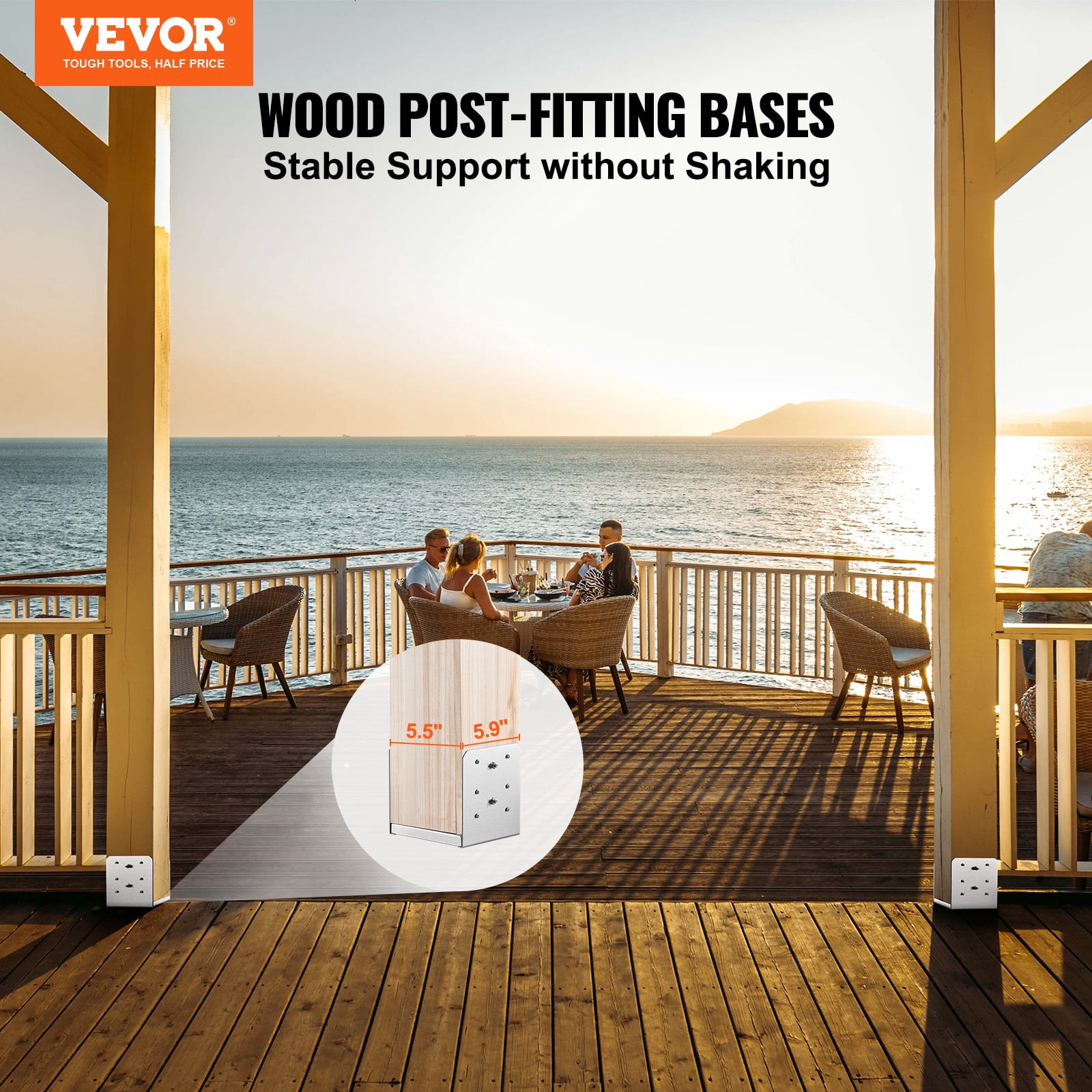 VEVOR 6"x 6" Post Base, 10Pcs Stainless Steel Adjustable Post Anchor Bracket(Internal 5.9 x 5.5"), Adjustable Post Base for Pavilion Deck Porch Handrail Railing Support Decorative Anchor Plate