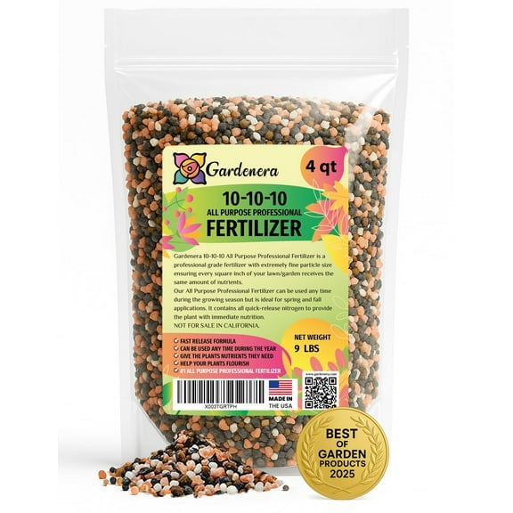 Professional 10-10-10 All-Purpose Soil Fertilizer by Gardenera - Ideal for Flowers, , Vegetables, Fruit Trees and Lawns - 4 Quarts