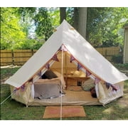 Teepee Tent Outdoor Waterproof 4-Season Family Camping Cotton Canvas Yurt Tent 4M/13.1ft Bell Tent With Stove Hole (Side Wall), For Family Glamping