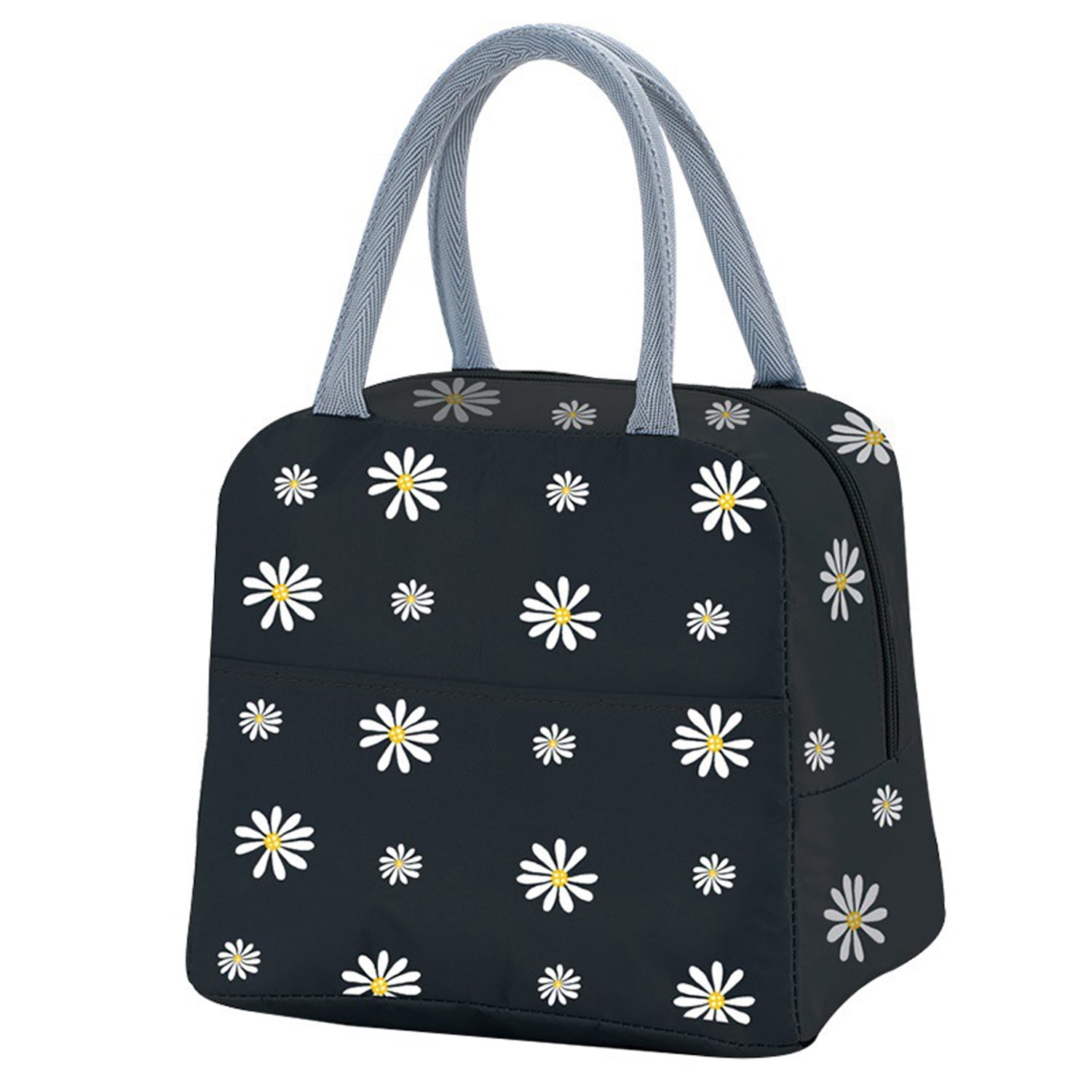 Black Lunch Bag Floral Daisy Women Tote Box Reusable Canvas Cooler ...