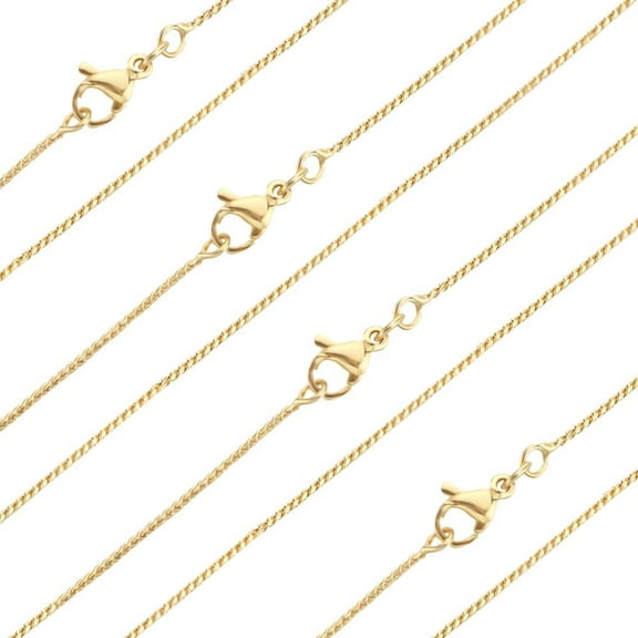 6Pcs 45CM 18 Inch Serpentine Chains 18k Gold Plated Fine Cable Curb End Necklace Chains Bulk with Lobster Clasps for Jewelry Making