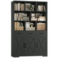thumbnail image 4 of Hiphuta 71" Tall Bookcase with 3 Drawers and Doors, 43" Wide Farmhouse Bookcase with 8 Open Compartments for Office Living Room, Black, 4 of 7