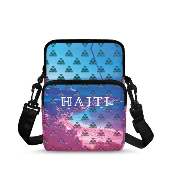 Chririnla Haiti Beach Scene Crossbody Purse Stretch Polyester Crossbody Wallet for Women, Lightweight Portable Crossbody Bag