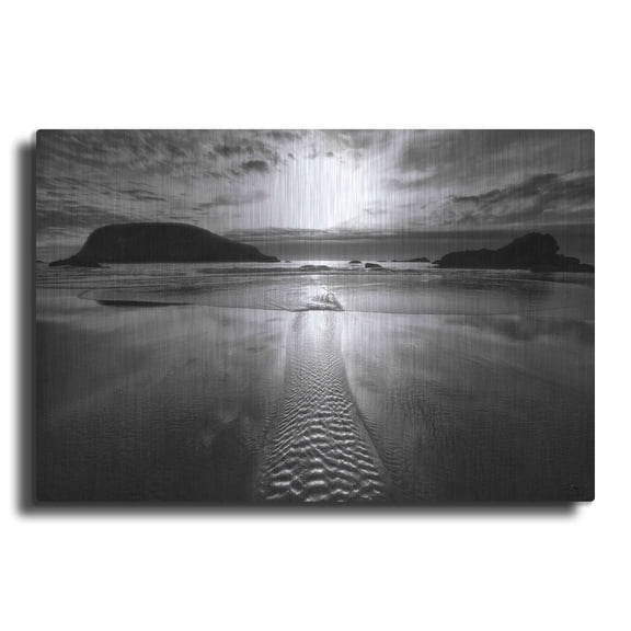 Luxe Metal Art 'Harris Stream 1 B&W' by Thomas Haney, Metal Wall Art, 16"x12"