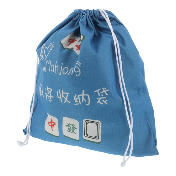 OUNONA Blue Fabric Mahjong Storage Bag Large Drawstring Pouch Portable Organizer for Home Tile Protection