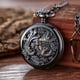 thumbnail image 2 of Reloj de bolsillo mecánico antiguo Lucky Dragon & Phoenix (mejores deseos) esfera esqueleto con cadena para hombres y mujeres + caja negra, 2 of 5