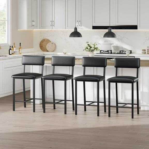 Danolapsi Bar Stools Set of 4,Upholstered Bar Chairs with Back,Thick Cushion,Counter Stools with Thickened Metal Legs,PU Leather Counter Height Barstools with Footrest,for Kitchen Island Apartment