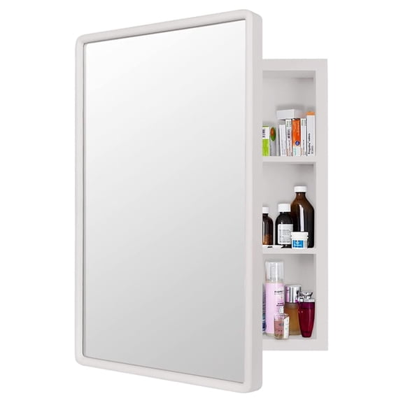 Medicine Cabinets Mirror Modern Wall Mounted Mirror Cabinet Solid Wood with Storage 24" x 16" (White)