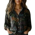 thumbnail image 2 of Black Ladies Tops and Blouses Women Cotton Shirt Printed Fashion Button Down Shirts Casual Tops Long Sleeve Blouse, 2 of 3