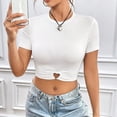 thumbnail image 5 of Yuyuzo Crop Tops pour Femmes Col Rond Manches Courtes Tops d'Été Ajustés Froncés Tee-Shirts, 5 of 5