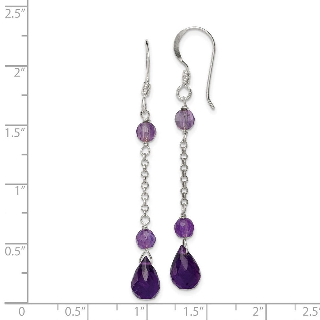 925 Sterling Silver Shepherd hook Amethyst Long Drop Dangle Earrings 52x6mm Wide Dangle Earring for Women