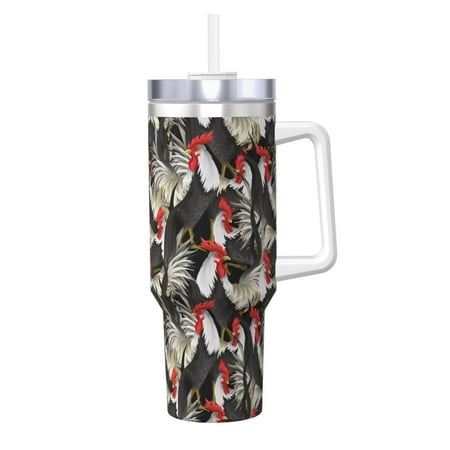 

Goofa Roosters 2 Print 40oz Ice Bully With Handle And Straw Stainless Steel Vacuum Insulated Cup And 2 In 1 Straw Lid
