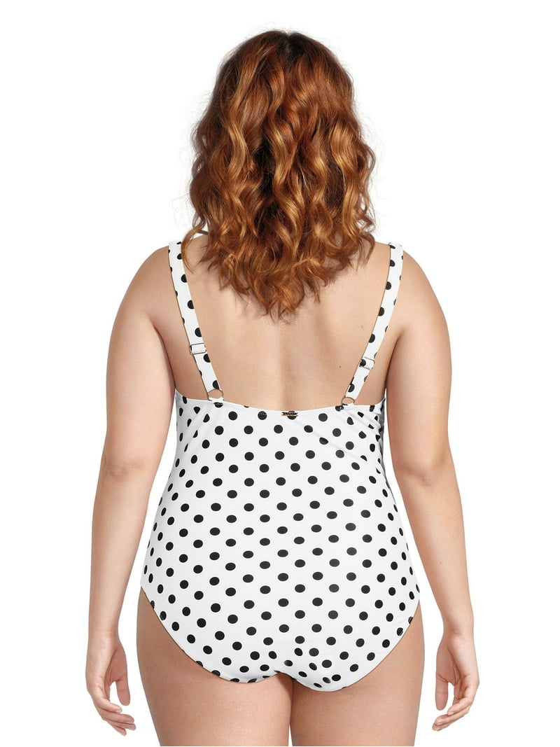ワンピース水着 POLKA-DOT PRINT LYCRA STRAPLESS ONE-PIECE SWIMSUIT Nicole Miller Women's Plus One Piece Polka Dot Bandeau