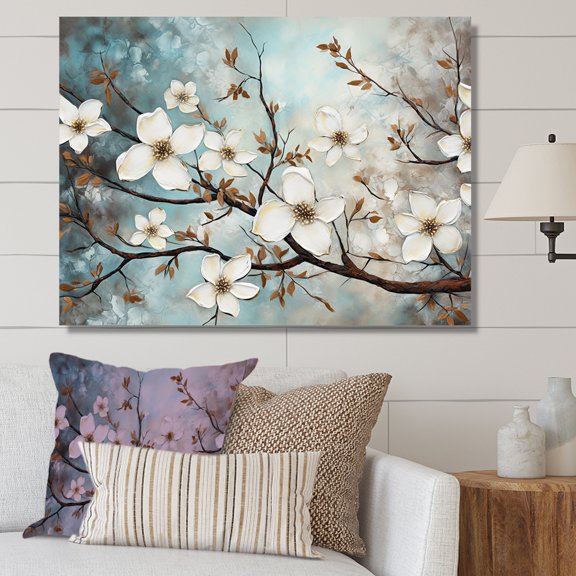 Designart "Beautiful Dogwood Florals" Dogwood Canvas Wall Art