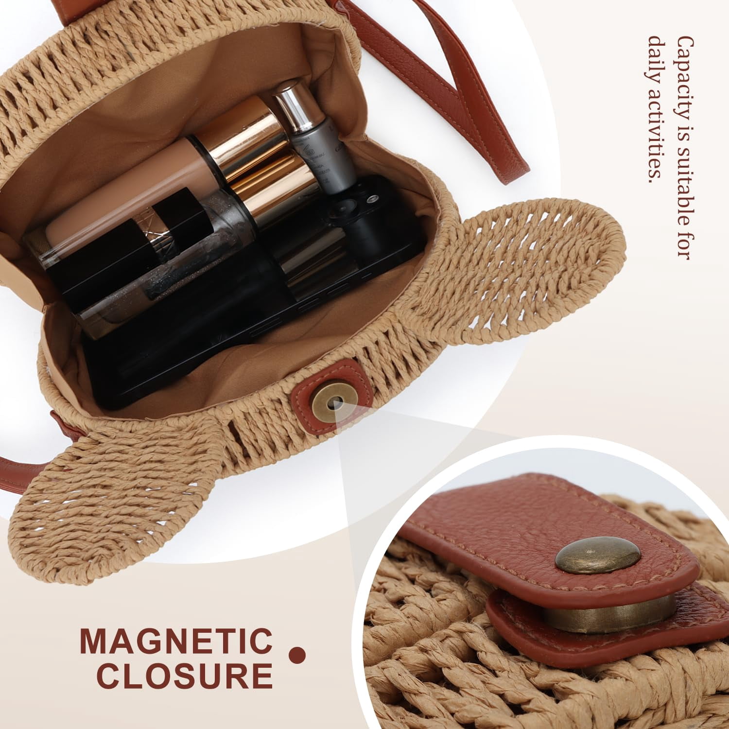 Round Rattan Purse for Women Wicker Crossbody Bag Cute Summer Beach Bag Woven Handbag for Vacation