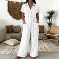 thumbnail image 5 of VBVC Women's Short Sleeve Wide Leg Jumpsuit , Belted Button Down Romper For Women , Ladies' Casual Shirt Style One Piece Outfit with Pockets,White,S-2XL, 5 of 7
