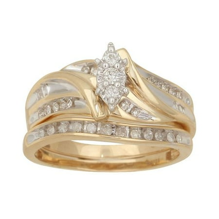 1/3 Carat T.W. Diamond Yellow Gold Bridal Set, Size 7