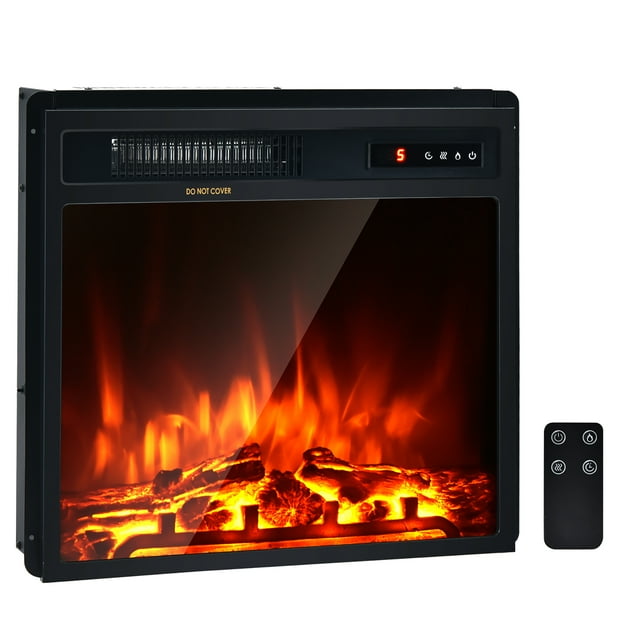Costway Foyer Électrique de 18 Pouces Autoportant et Encastré avec Télécommande à Flamme de Bûche 1500 W