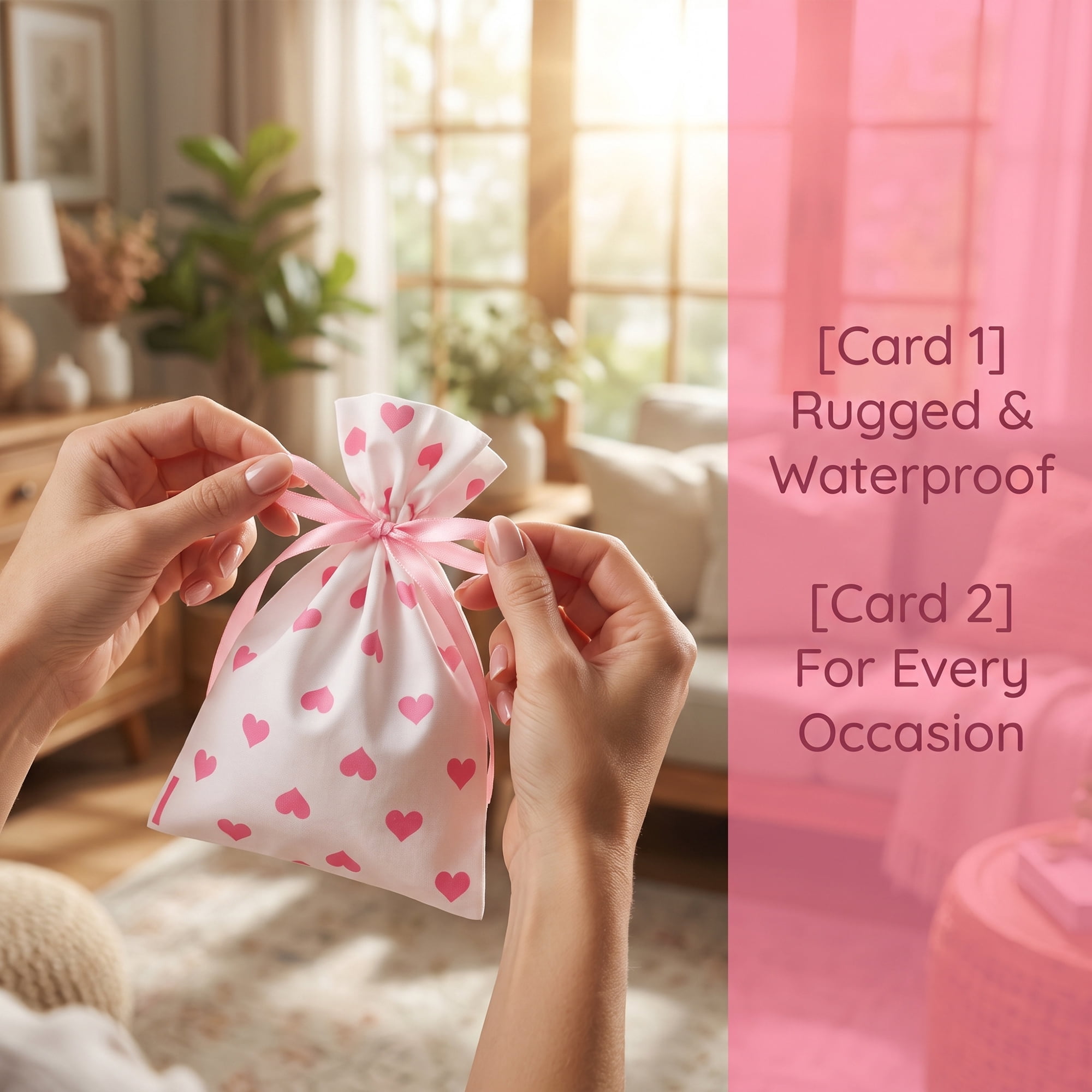 Unique Bargains 10Pcs Waterproof Gift Bags with Handles Heart Pattern 4.7" x 6.7"