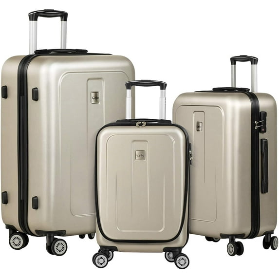 Ceilo Travel 3 Pieces Rechargeable USB interface ABS Luggage Sets with TSA Lock Lightweight 360°Durable Spinner Suitcase 20" 24" 28", 3PCS