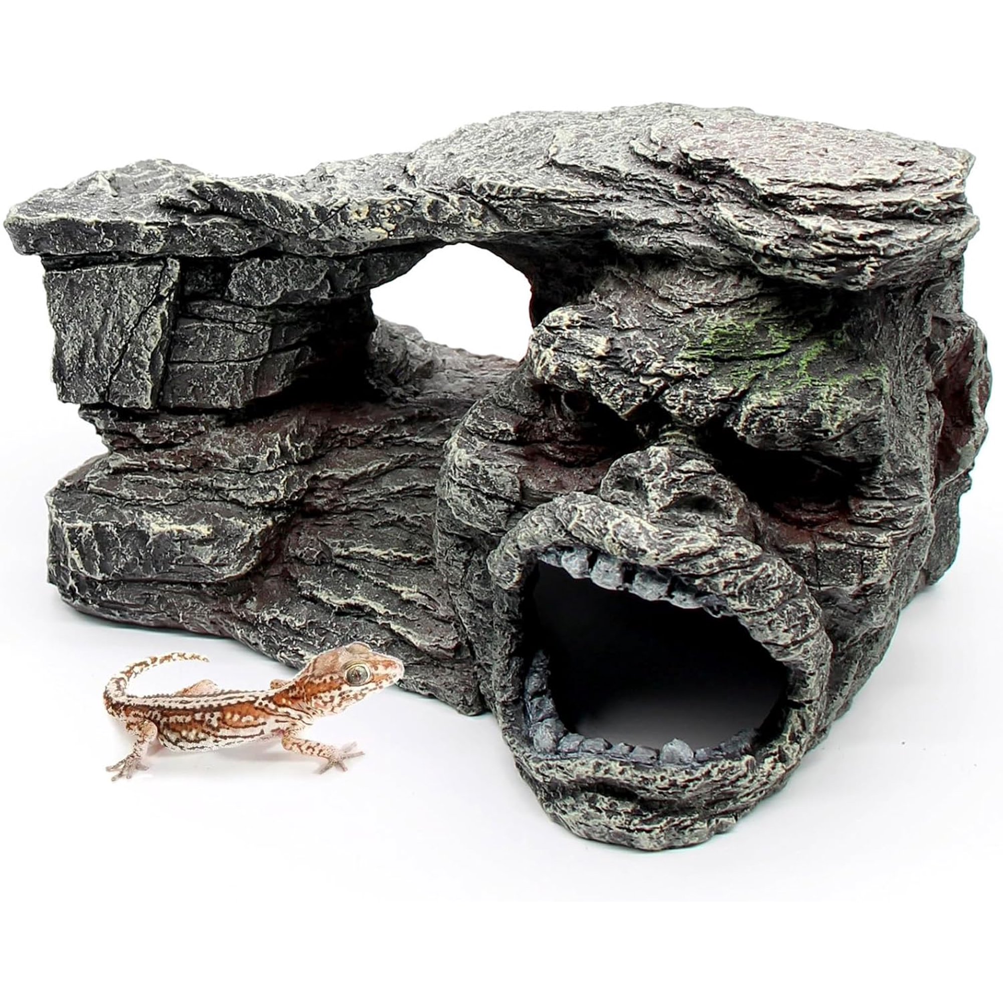 Gecko Hide Shale Scape Step Ledge, Reptile Rock Basking Platform Cave Hideout Tank Accessories Decorations, Great for Reptiles, Amphibians, Leopard Gecko, Snake, Lizard, Frogs, Turtle
