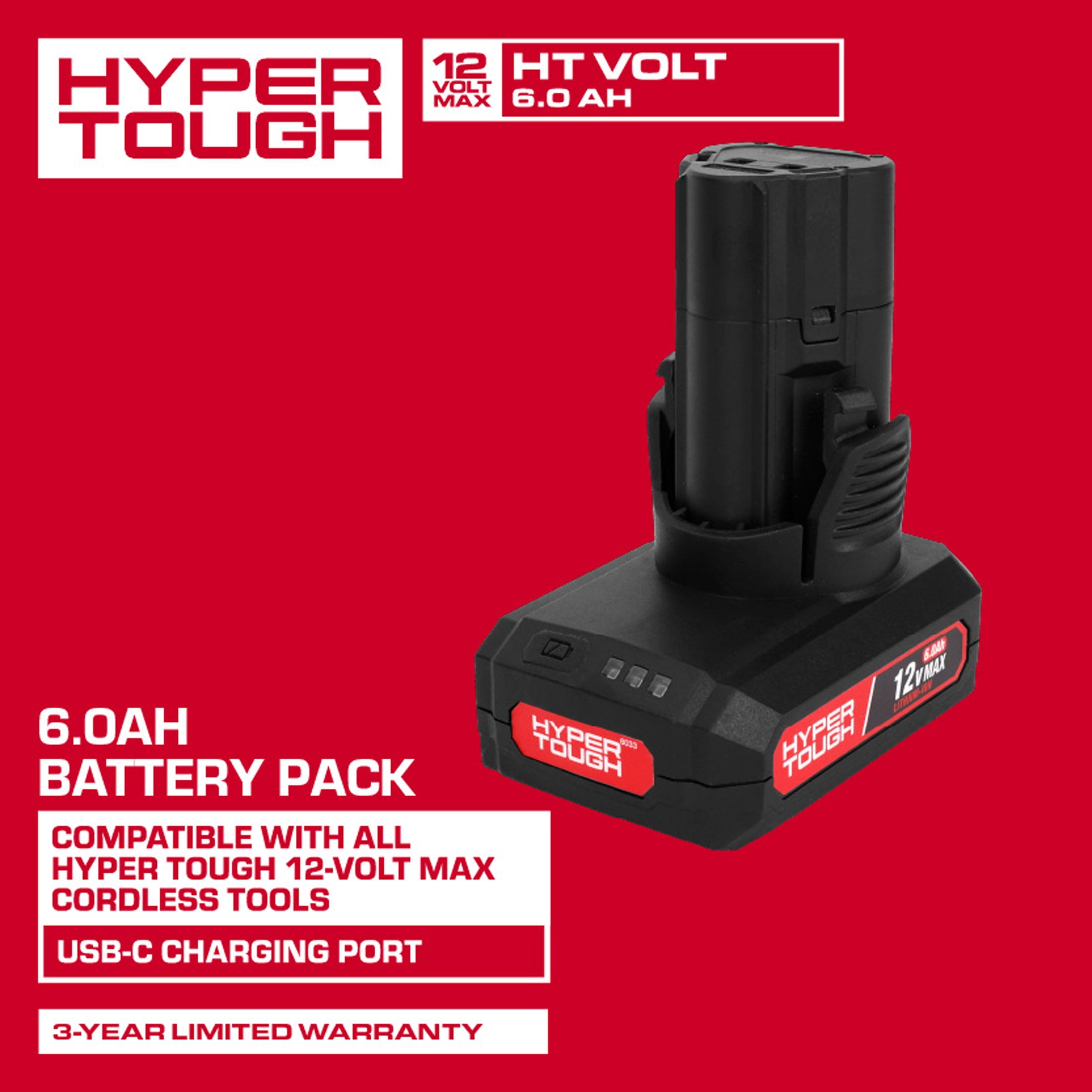 Hyper Tough 12V Max 6.0Ah Lithium-Ion Rechargeable Battery Pack