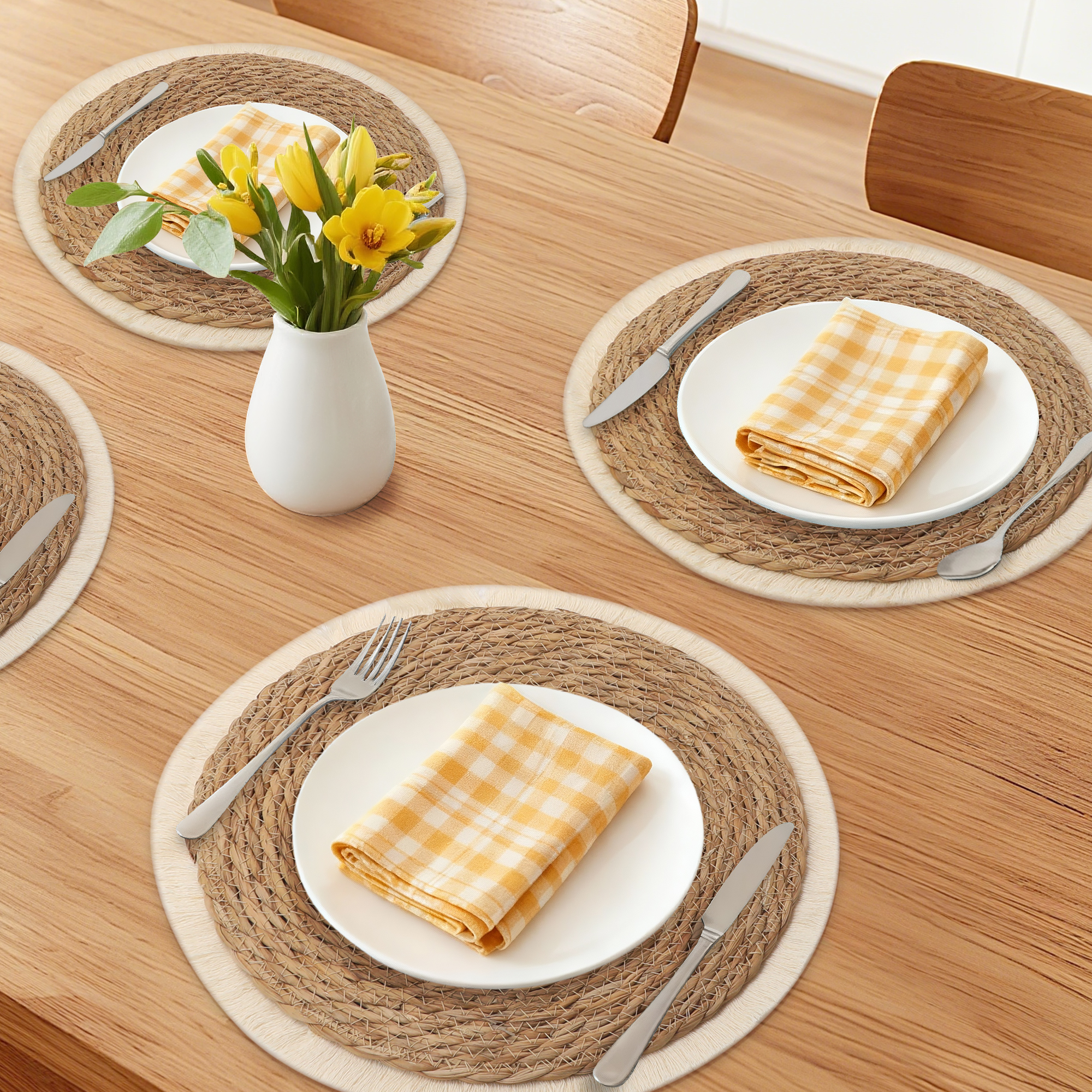 Unique Bargains Set of 4 Farmhouse Placemats for Dining Table Beige/Brown 15inch