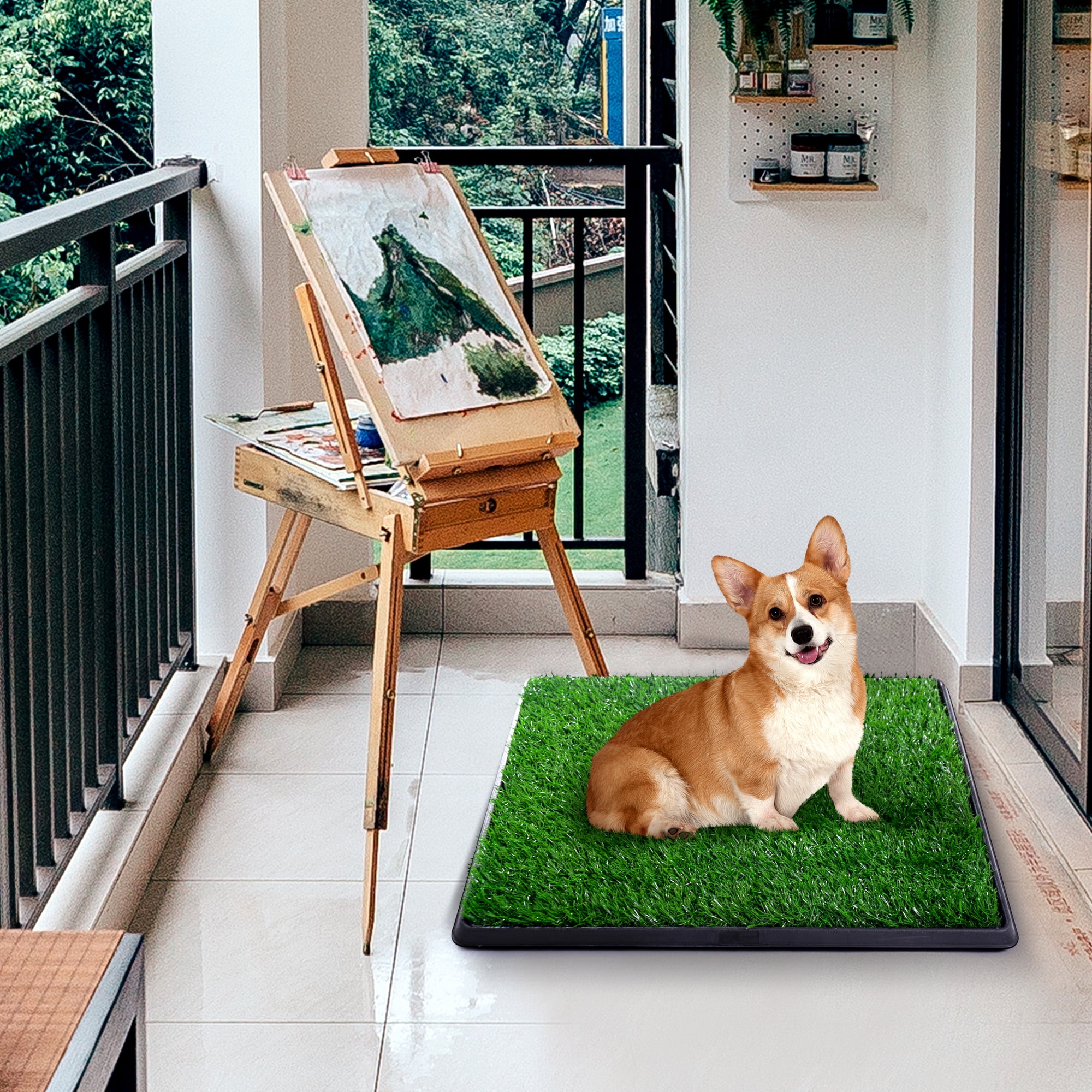Coziwow 30"x 20" Artificial Dog Grass Pee Pad for Pet Potty Loo Indoor Training Outdoor Portable Toilet, 3-Layer System, Large
