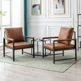 thumbnail image 2 of Modern PU Leather Accent Chair with Extra-Thick Padded Backrest and Seat Cushion,Armchairs Single Sofa with Durable Square Metal Frame,Orange, 2 of 7