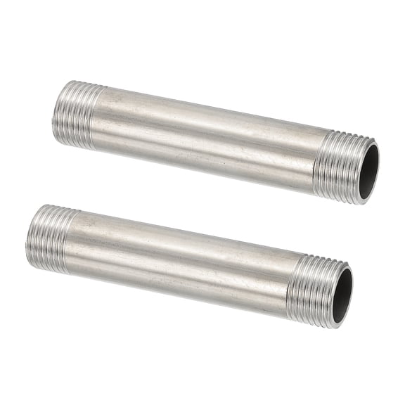 304 Stainless Steel Pipe Fitting, 1/2" BSP Male x 1/2" BSP Male Threaded 3" Length Nipple Cast Pipe, 2 Pack