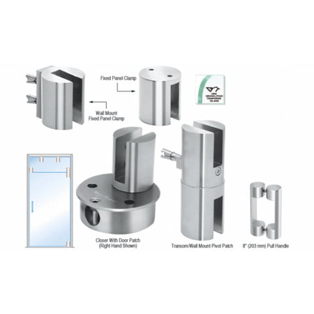 - CRL Chrome Beretta RH Self Closing Door Kit for Use With Fixed Transom With 8
