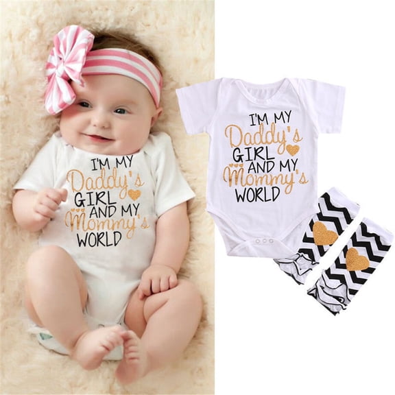 Newborn Baby Girls Short Sleeve Daddy Romper Striped Leg Warmers Xmas Outfits