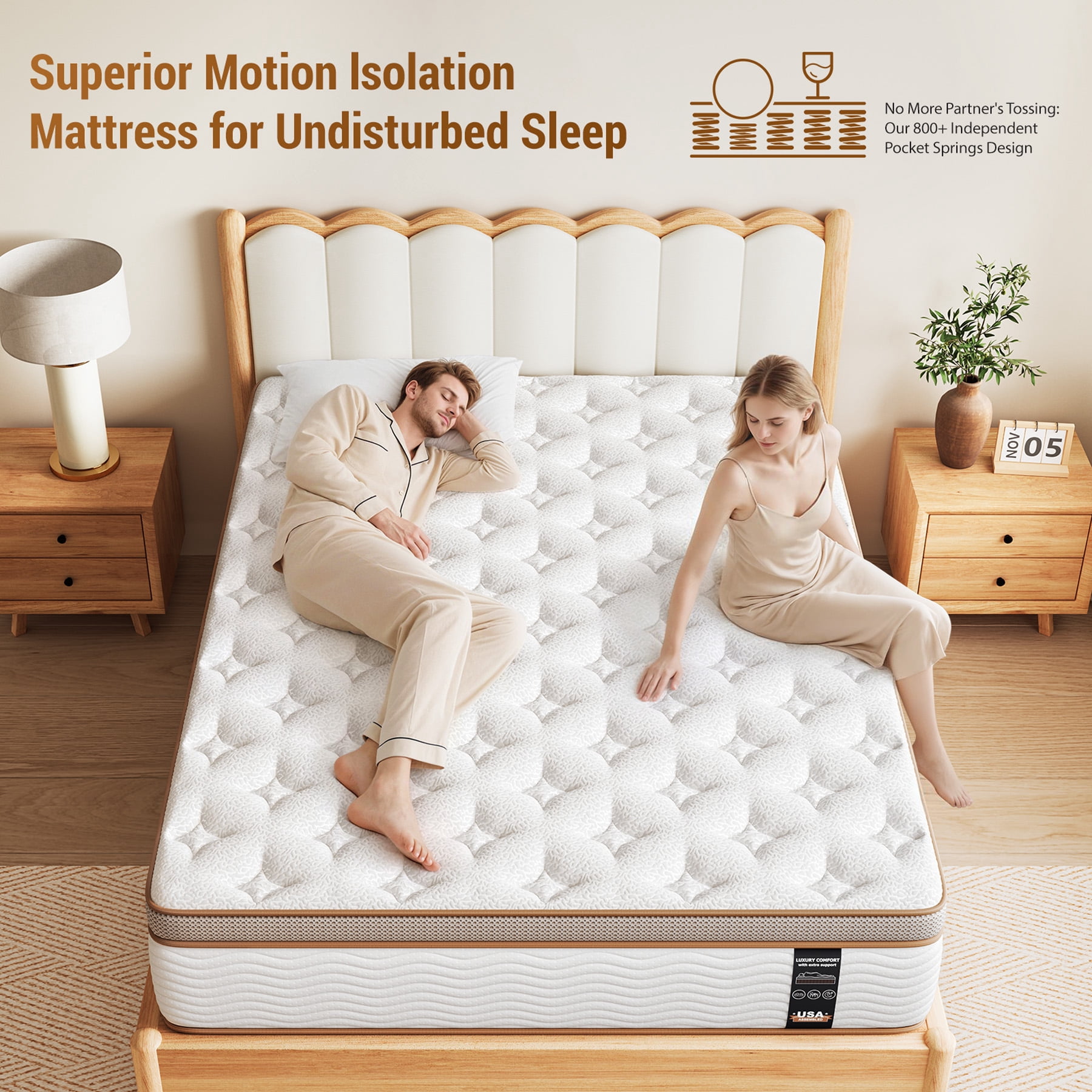 Sleepmax Soma 14" Firm Mattress Full, 365 Night Trial, Euro Top, 800+ Pocket Spring for Motion Isolation, Certipur-Us, Adult