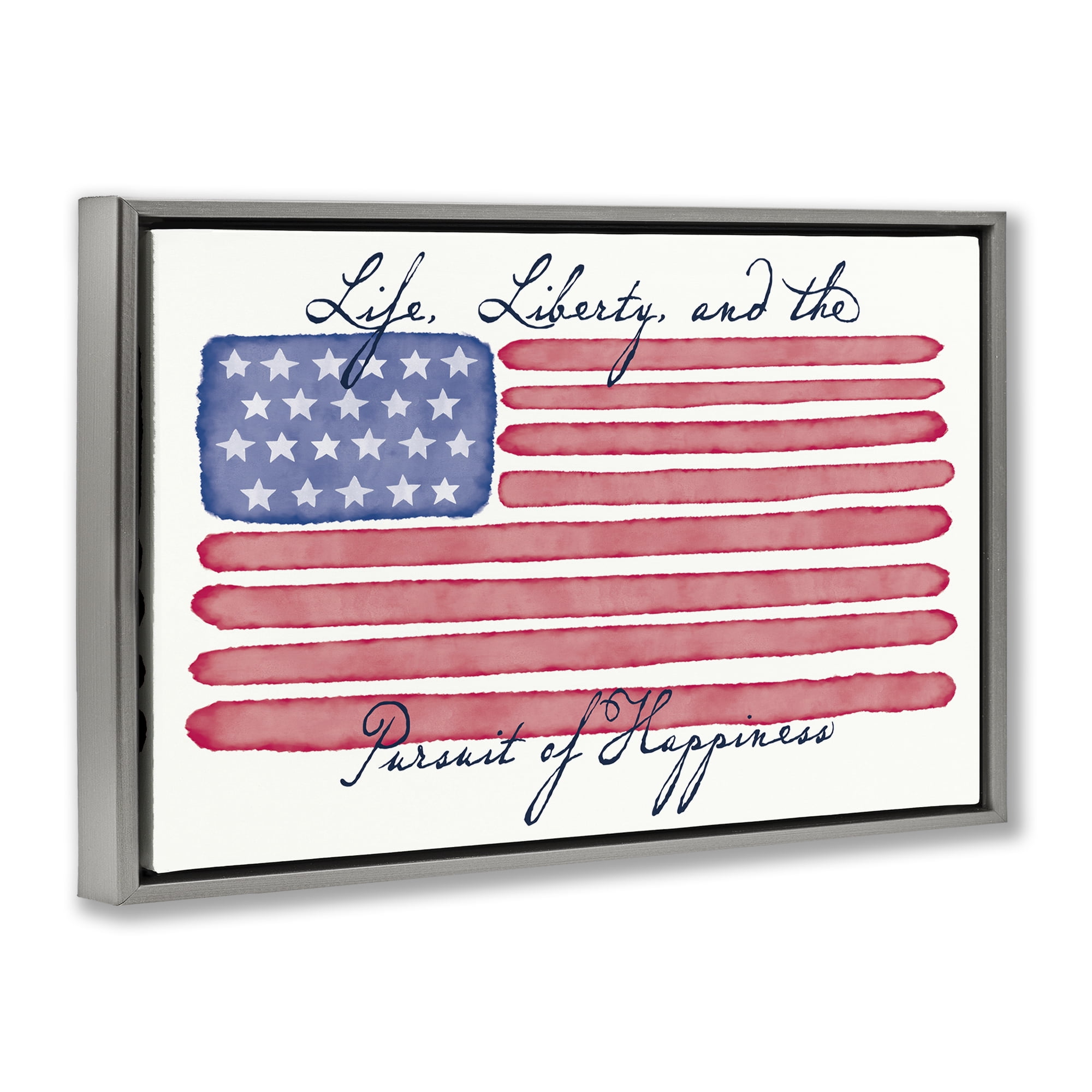 Stupell Industries All American Patriotic Phrase Patriotic Painting Gray Floater Framed Canvas Art Print Wall Art, 25 x 17